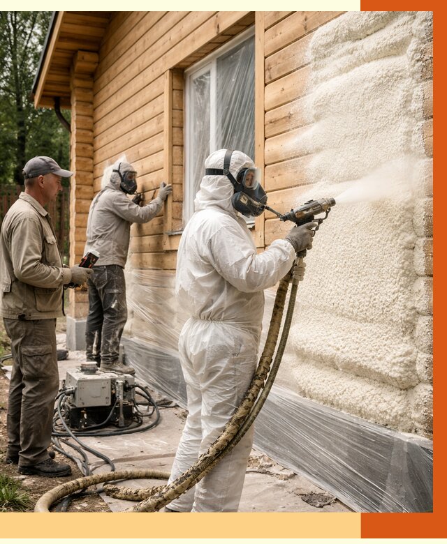 Утепление дома из бруса ППУ в Первоуральске от 3963 руб/м2 под ключ | ТепломастерПрв