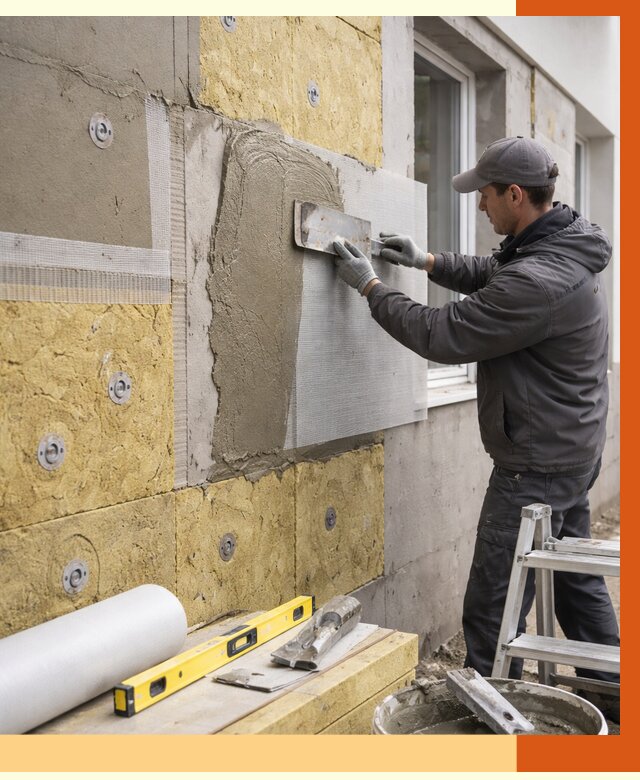 Утепление фасада под штукатурку в Первоуральске от 4323 руб/м2 — монтаж пенопластом и минватой | ТепломастерПрв