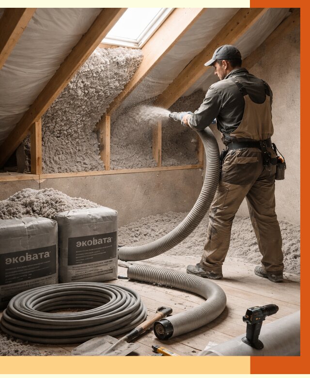 Утепление мансарды эковатой в Первоуральске от 2264 руб/м2 — монтаж, задувка, цена | ТепломастерПрв
