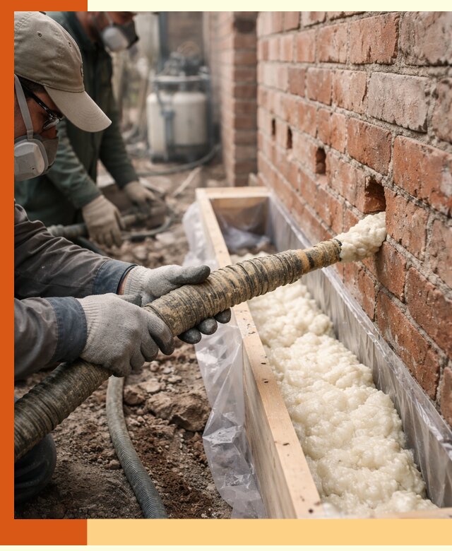 Заливка ППУ в пустоты кирпичной стены в Первоуральске