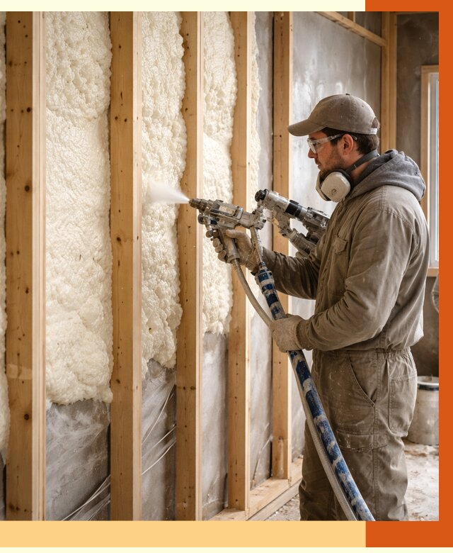 Утепление каркасной стены ППУ в Первоуральске от 4375 руб./м2 под ключ | ТепломастерПрв