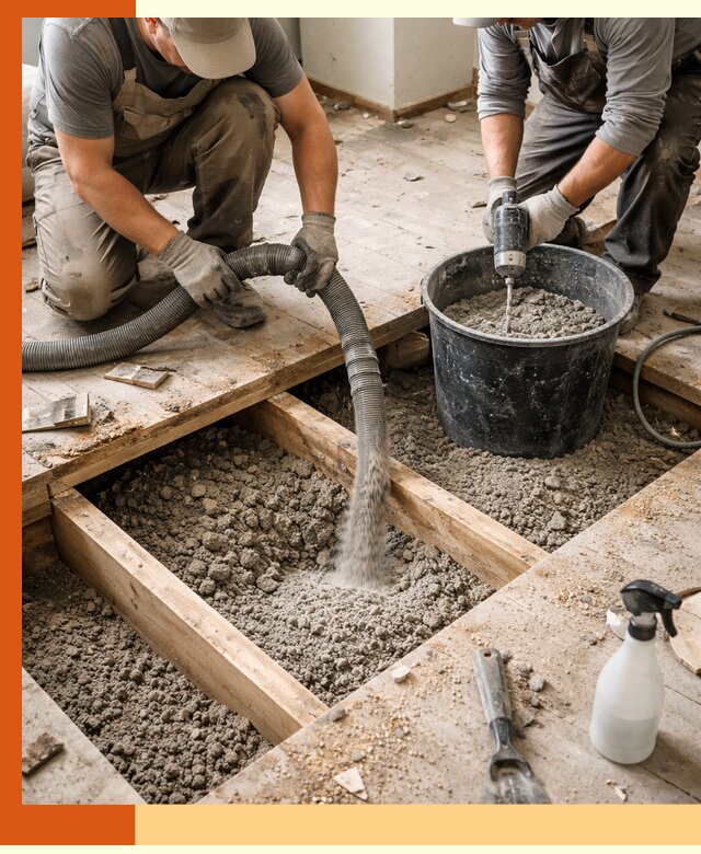 Заполнение пустот пола в Первоуральске полиуретаном и пенополистиролом