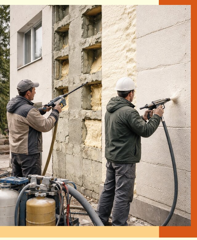 Заполнение пустот фасада в Первоуральске от 4632 руб. — утепление пустот облицовки | ТепломастерПрв