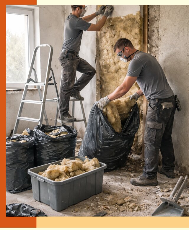 Демонтаж старого утеплителя и вывоз отходов в Первоуральске